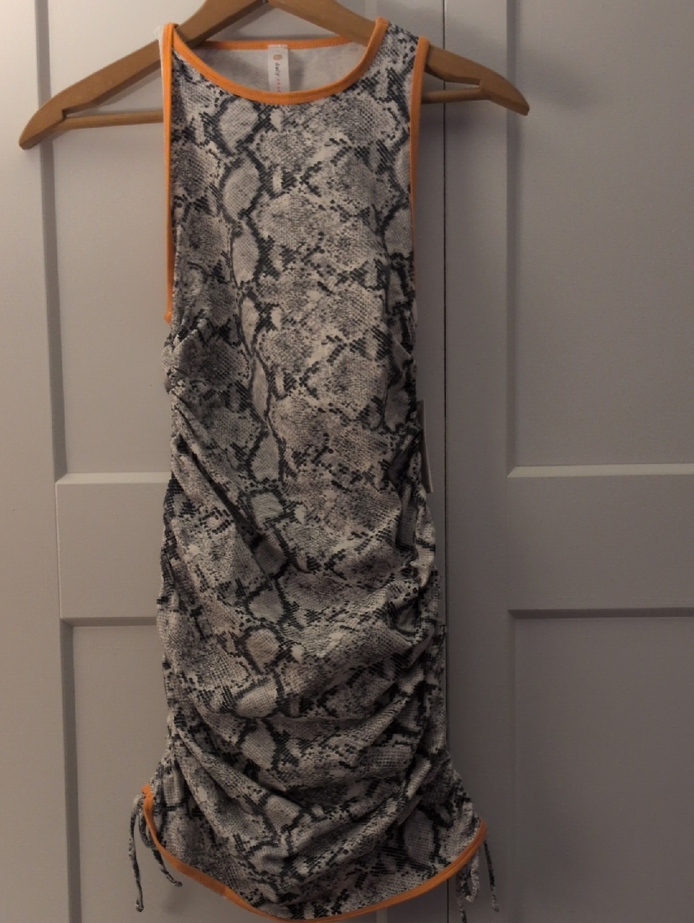 Anthropology- Daily Practice.Snake Print Drawstring Tank Dress with Orange Trim